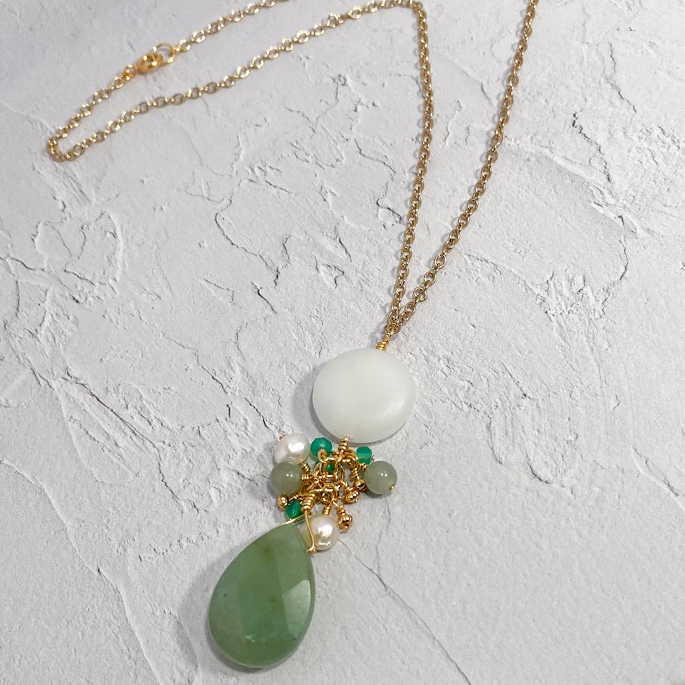 Jade and Sea Glass Drop Pendant Necklace