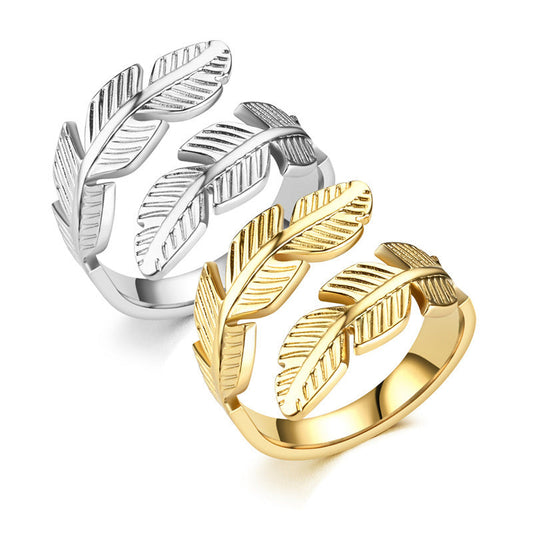 Feather Ring Open Titanium Steel Ring Gold And Silver Color Opening