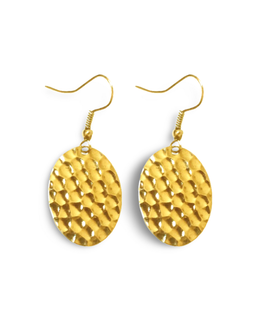 Hammered Small Flat Oval Dangle Earrings