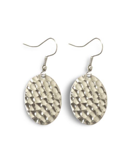Hammered Small Flat Oval Dangle Earrings