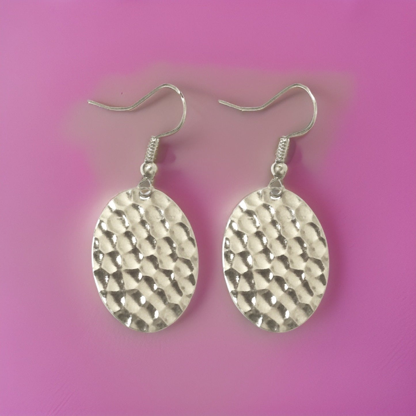 Hammered Small Flat Oval Dangle Earrings