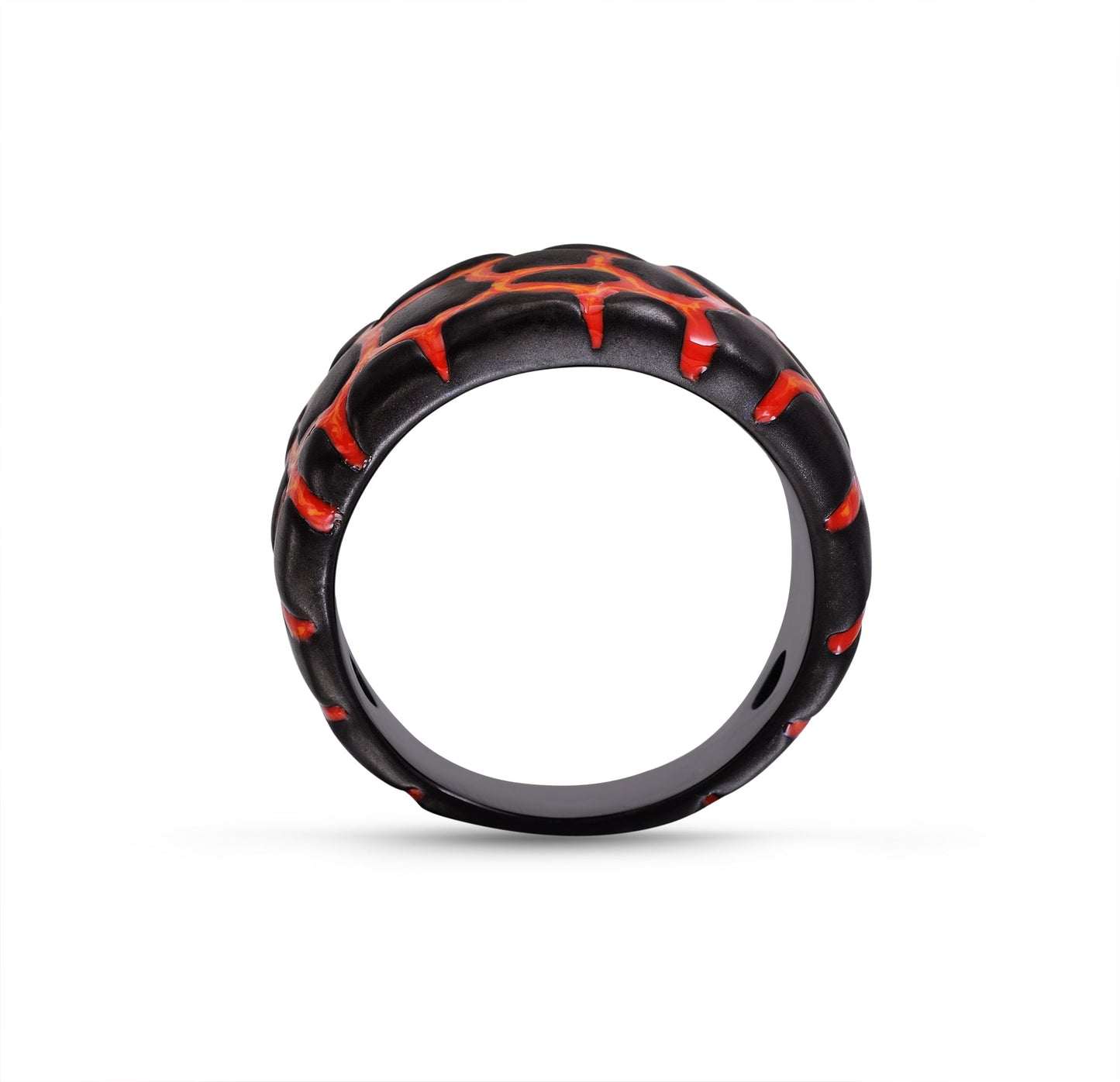 Earth & Fire Black Rhodium Plated Sterling Silver Textured Red Orange