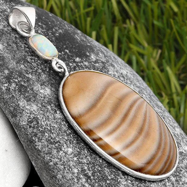 Natural Flint Stone & Fire Opal Pendant P-1098 SDP105525