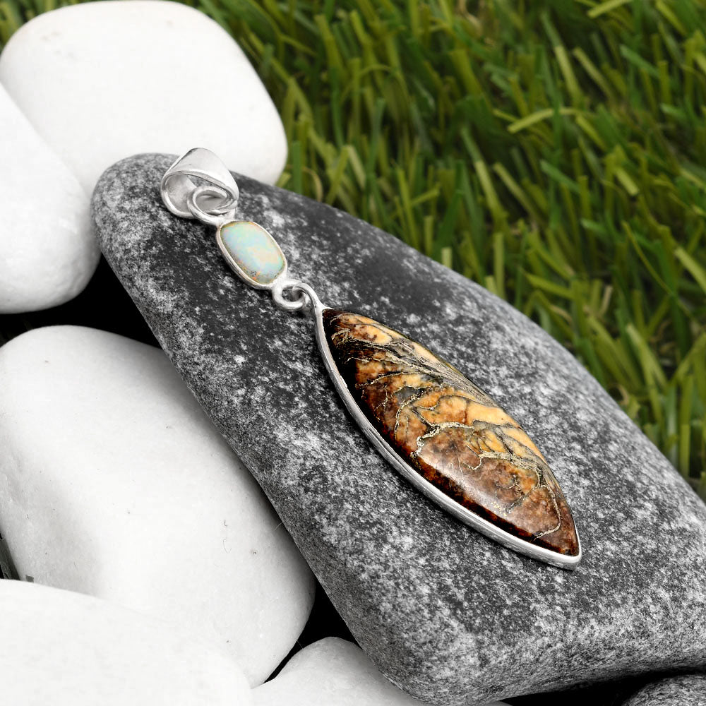 Natural Feder Pyrite & Fire Opal Pendant P-1098 SDP105568