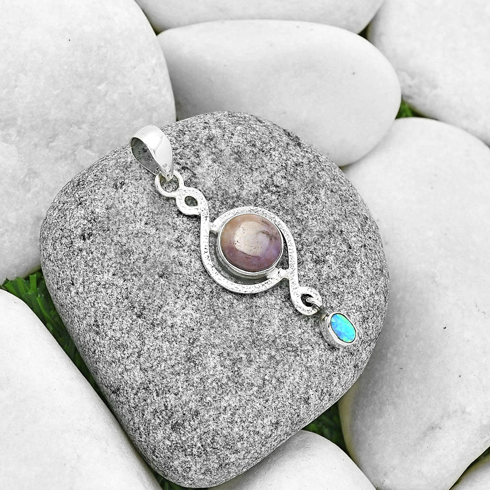 Natural Lavender Jade & Fire Opal Pendant P-1115 SDP131265
