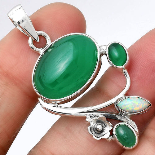 Natural Green Onyx and Fire Opal Pendant P-1706 SDP154262