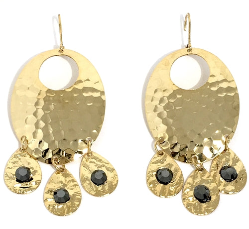 Hammered Jet Black Chandelier Earrings