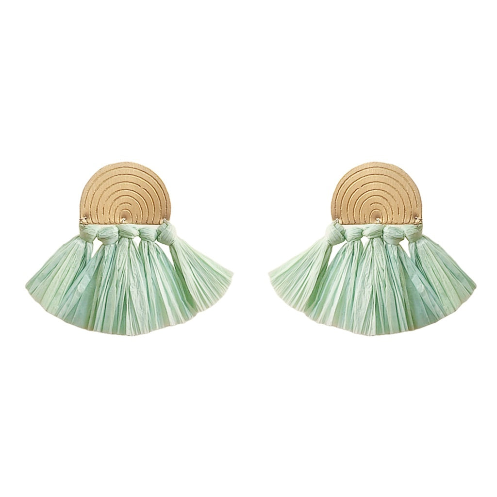 Sea Green Raffia Fan Earrings