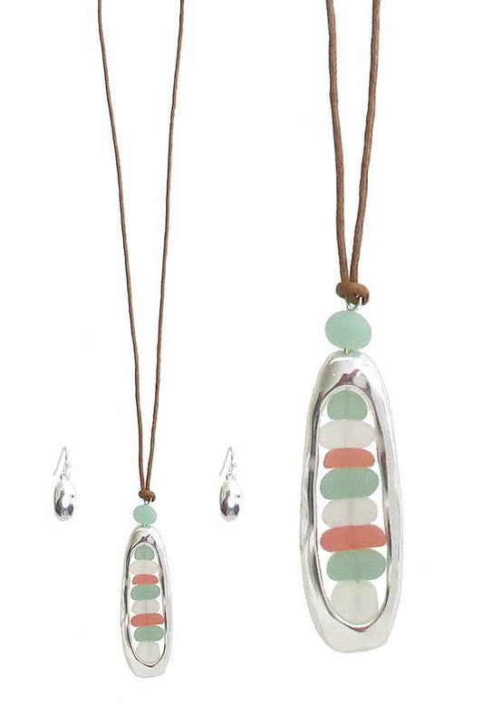 MULTI SEAGLASS MIX PENDANT CORD NECKLACE SET sea glass