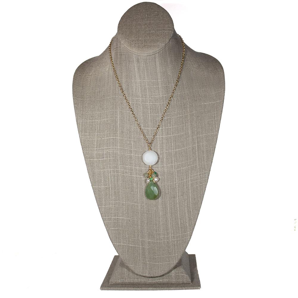 Jade and Sea Glass Drop Pendant Necklace