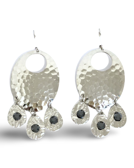 Hammered Jet Black Chandelier Earrings