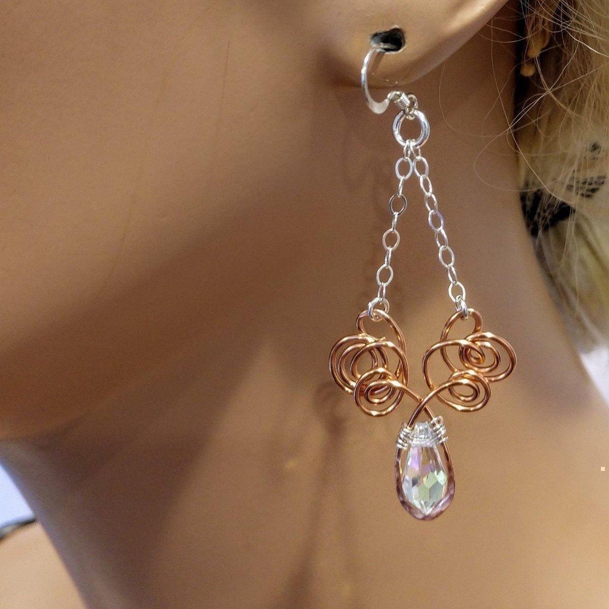 Wire Sculpted Crystal Drop Chandelier Earrings