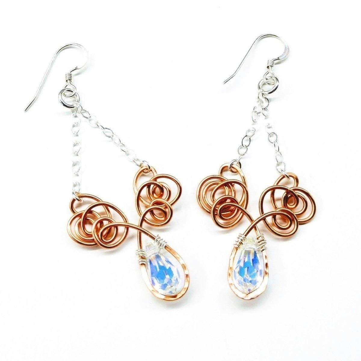 Wire Sculpted Crystal Drop Chandelier Earrings