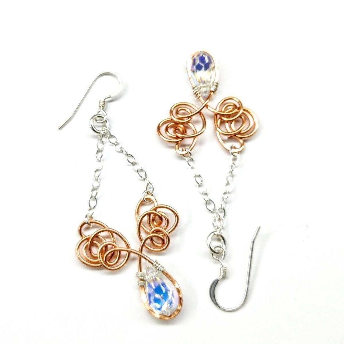 Wire Sculpted Crystal Drop Chandelier Earrings