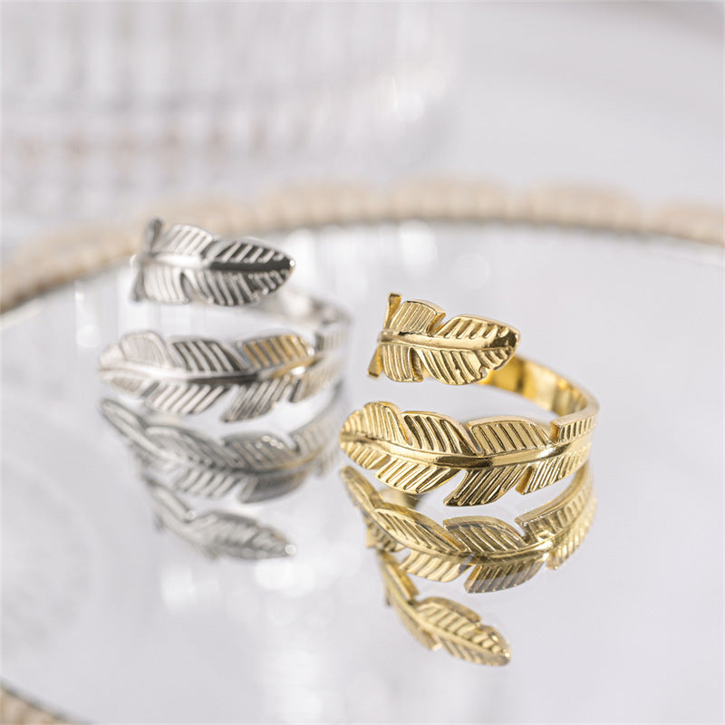 Feather Ring Open Titanium Steel Ring Gold And Silver Color Opening