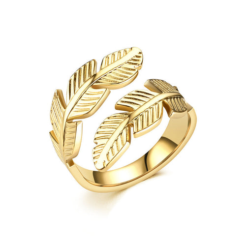 Feather Ring Open Titanium Steel Ring Gold And Silver Color Opening