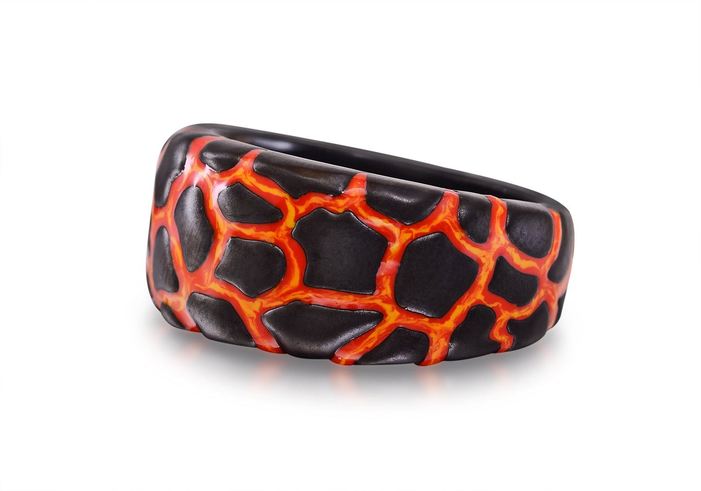 Earth & Fire Black Rhodium Plated Sterling Silver Textured Red Orange