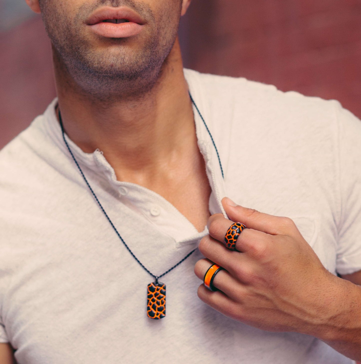 Earth & Fire Black Rhodium Plated Sterling Silver Textured Red Orange