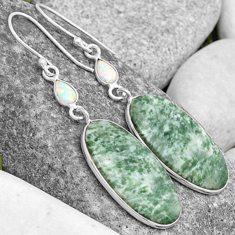 Natural Dioptase & Fire Opal Earrings E-1002 SDE70214