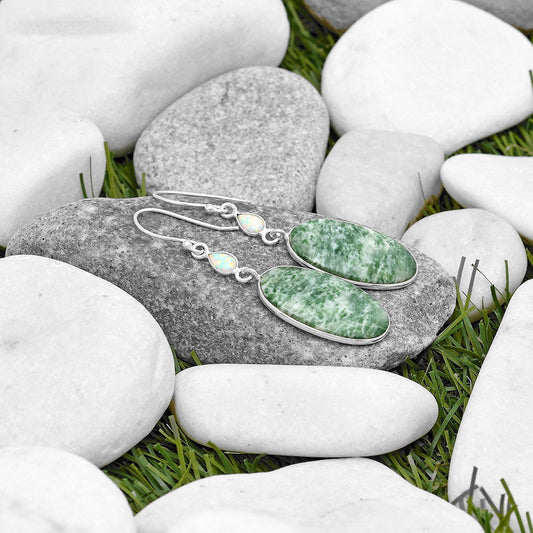 Natural Dioptase & Fire Opal Earrings E-1002 SDE70214