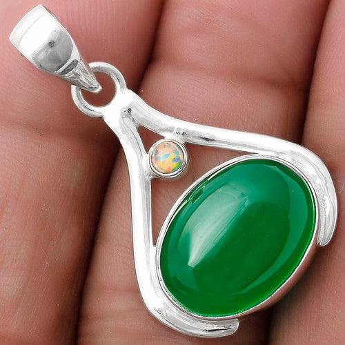 Natural Green Onyx & Fire Opal Pendant P-1057 SDP119829