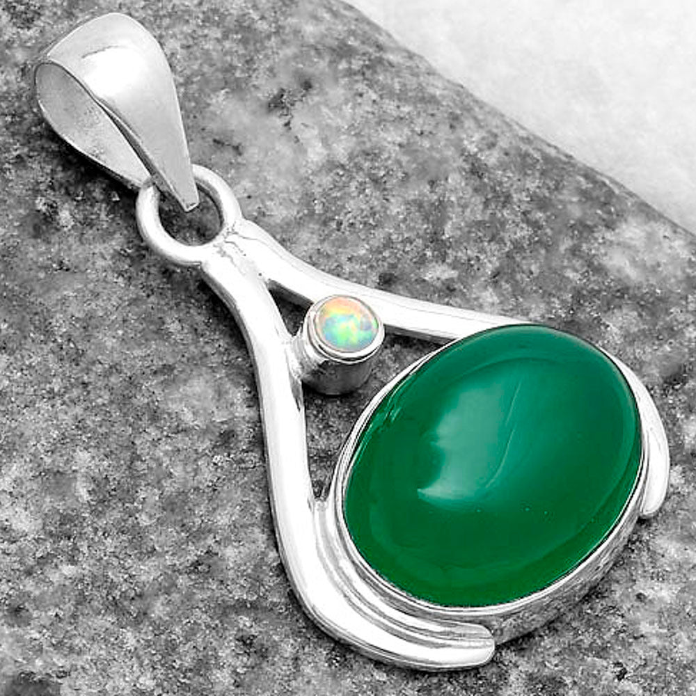 Natural Green Onyx & Fire Opal Pendant P-1057 SDP119829