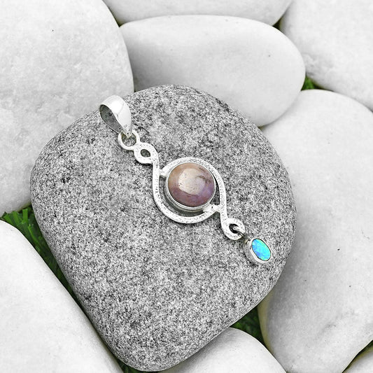 Natural Lavender Jade & Fire Opal Pendant P-1115 SDP131265