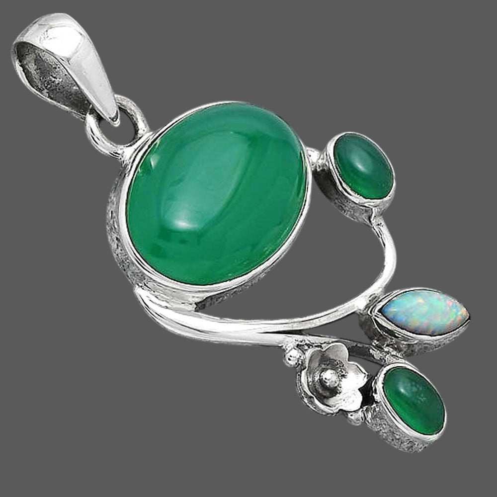 Natural Green Onyx and Fire Opal Pendant P-1706 SDP154262