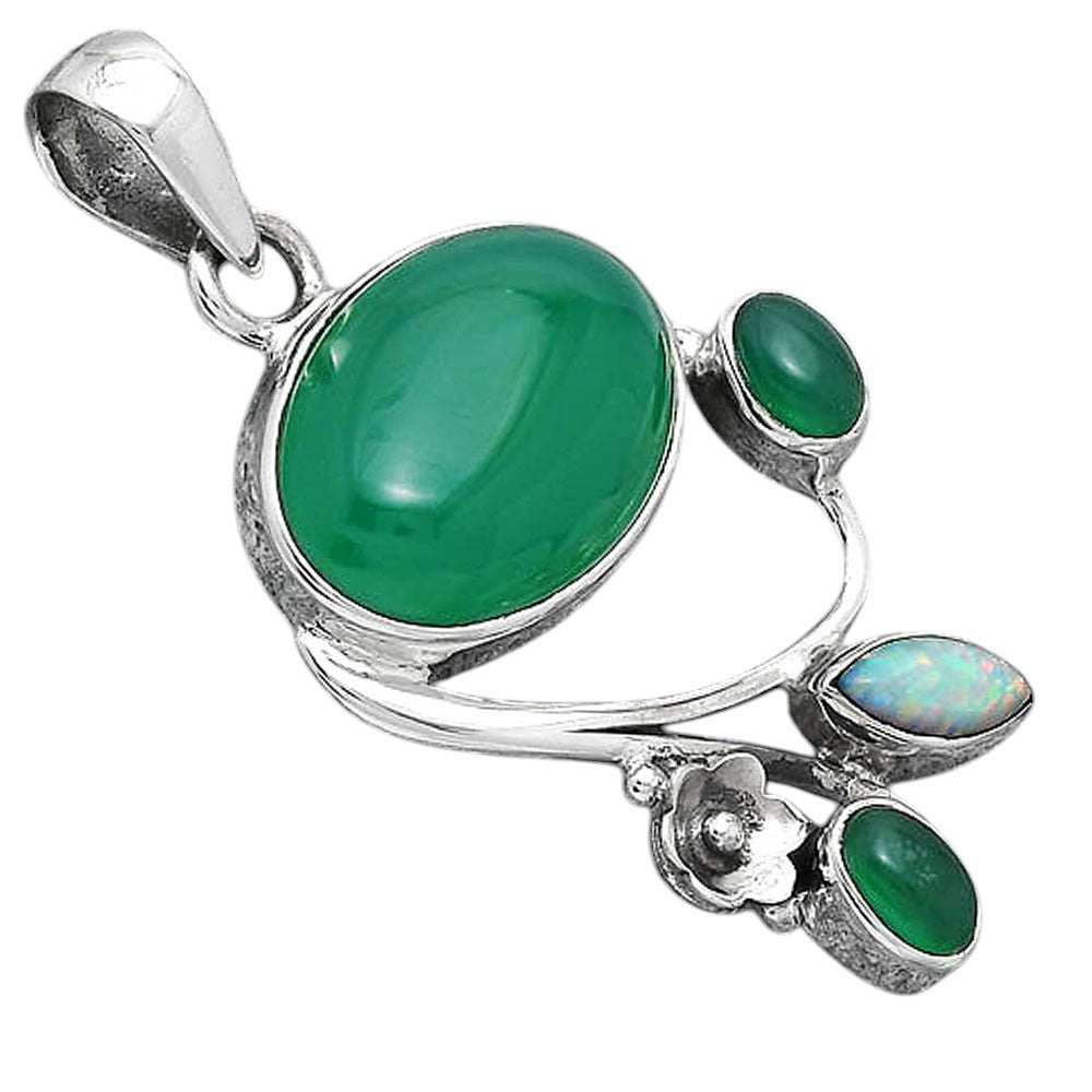 Natural Green Onyx and Fire Opal Pendant P-1706 SDP154262