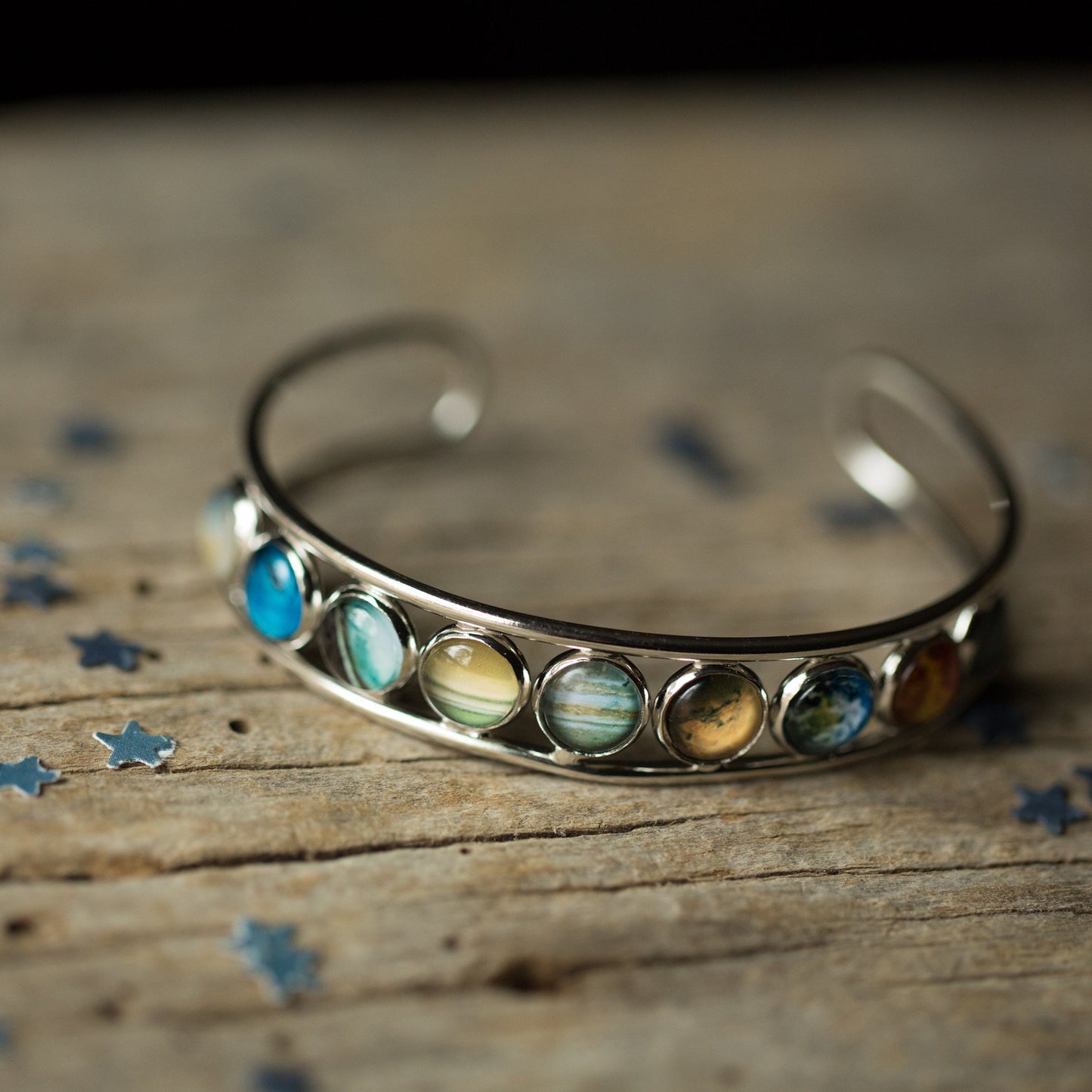 Multi Stone Silver Bangle Bracelet