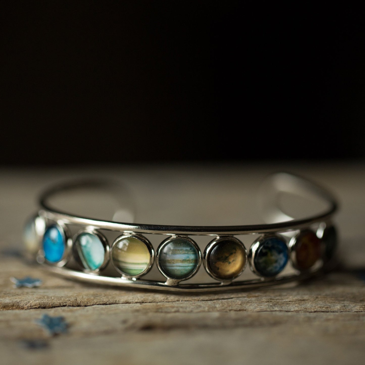 Multi Stone Silver Bangle Bracelet