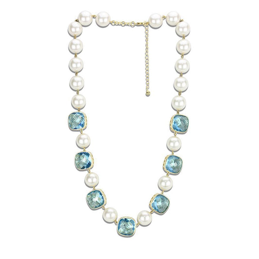 LO4706 - Gold Brass Necklace with Synthetic Synthetic Glass in Sea