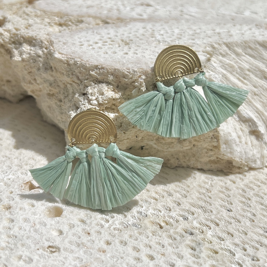Sea Green Raffia Fan Earrings