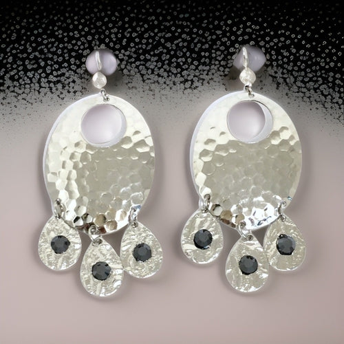 Hammered Jet Black Chandelier Earrings