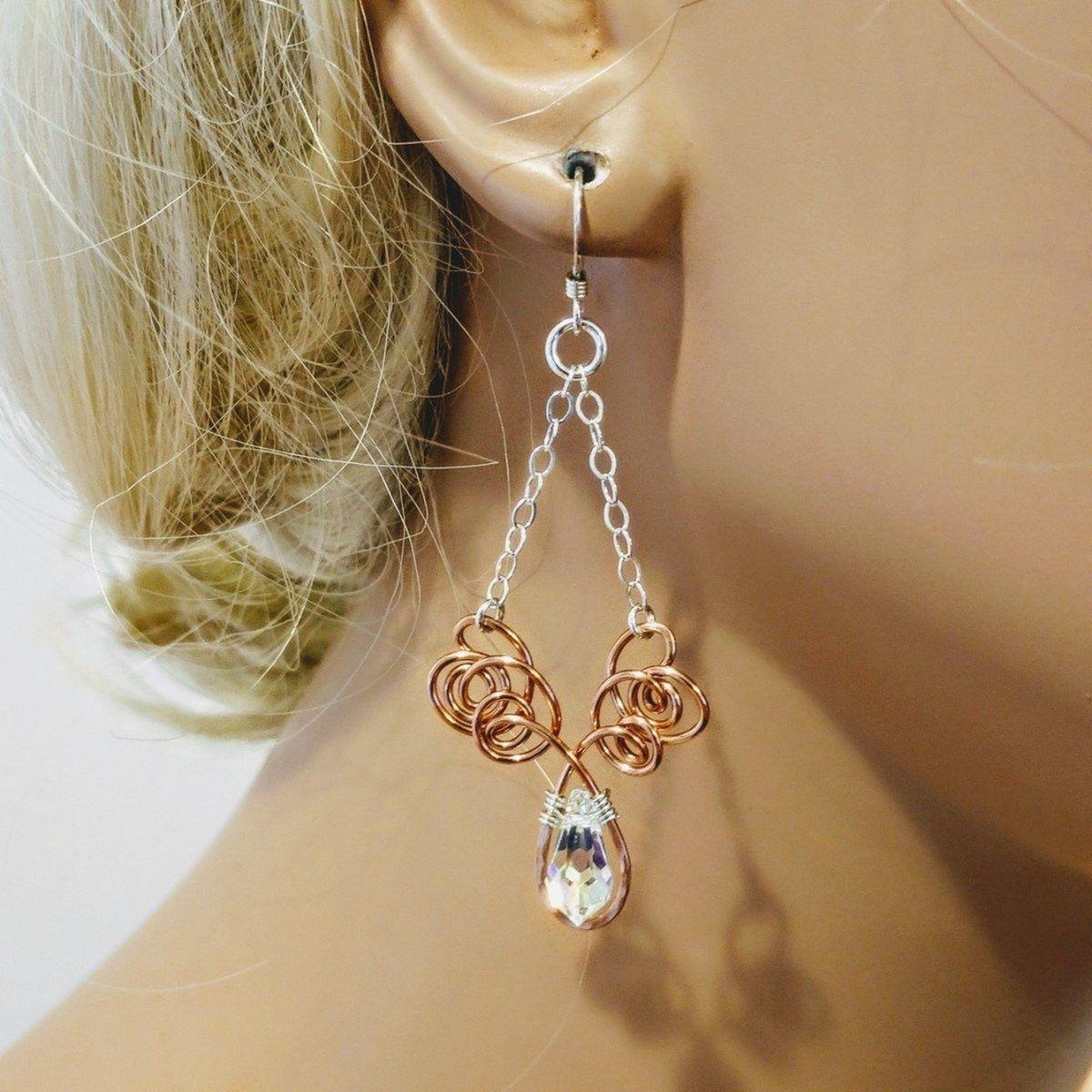 Wire Sculpted Crystal Drop Chandelier Earrings